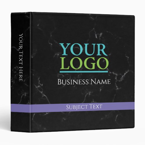 Your Logo Business Name DIY Subject Black Marble 3 Ring Binder