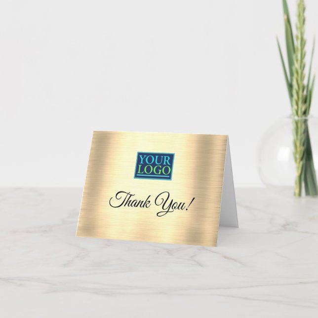 Your Logo, Business Name, Glowing Gold Sequins Tha Thank You Card (Front)