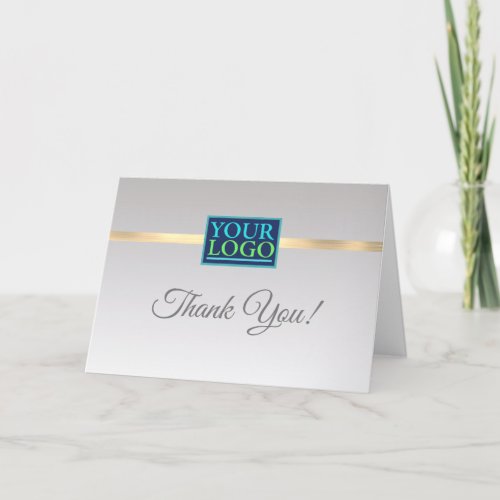 Your Logo Business Name Gold Stripe Grey Gradient Thank You Card