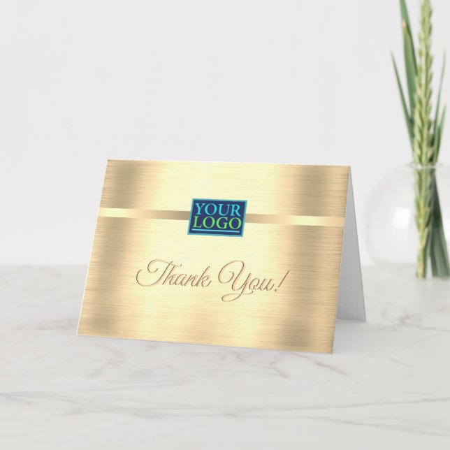 Your Logo, Business Name, Message, Brushed Gold Thank You Card (Front)