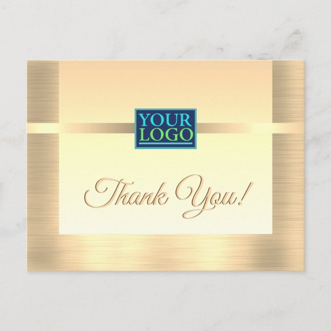 Your Logo, Business Name, Message, Gold Thank You Postcard (Front)
