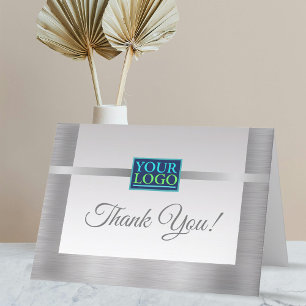 Your Logo, Business Name, Message, Silver Letterpress Thank You Card