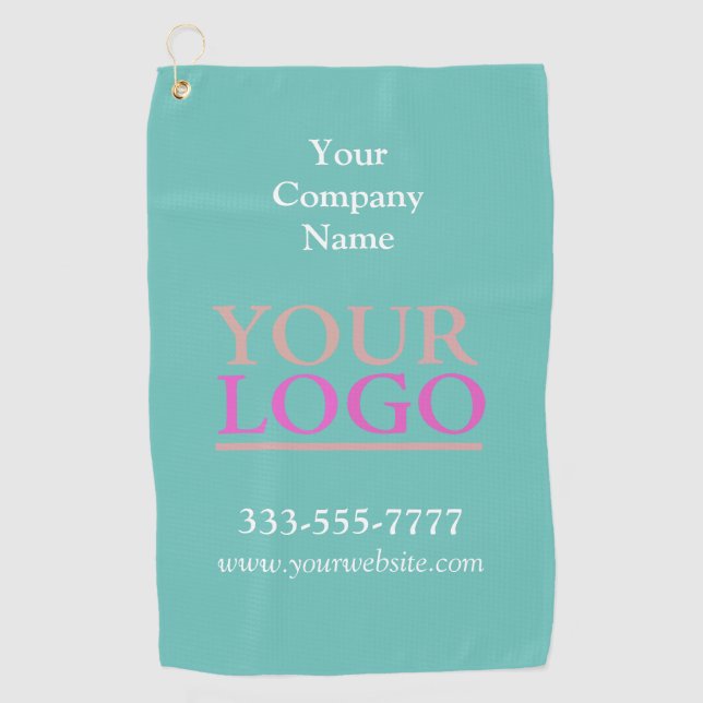 Your Logo, Business Name Promo, Customize, Teal Golf Towel (Front)