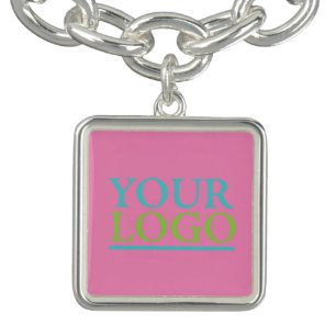 Your Logo, Business Name Promo DIY Pink Background Bracelet