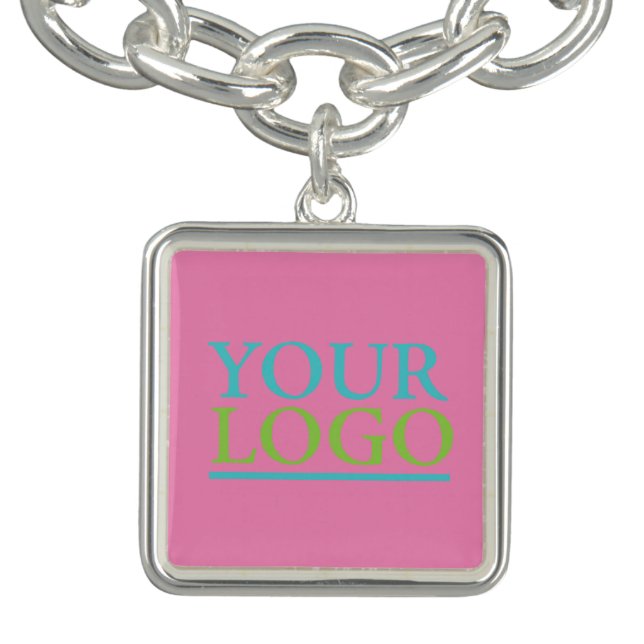 Your Logo, Business Name Promo DIY Pink Background Bracelet (Design)