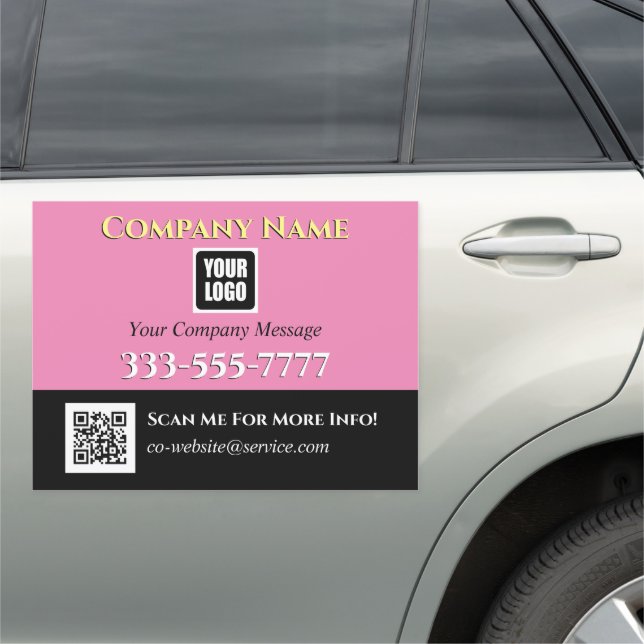 Your Logo Business Name Promo Messages, Pink Black Car Magnet (In Situ)