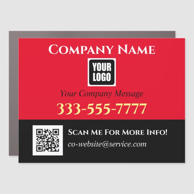 Your Logo Business Name Promo Messages Red Black Car Magnet (Front)