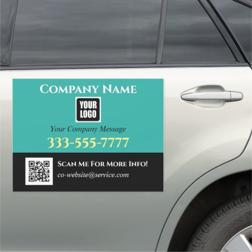 Your Logo Business Name Promo Messages Teal Black Car Magnet