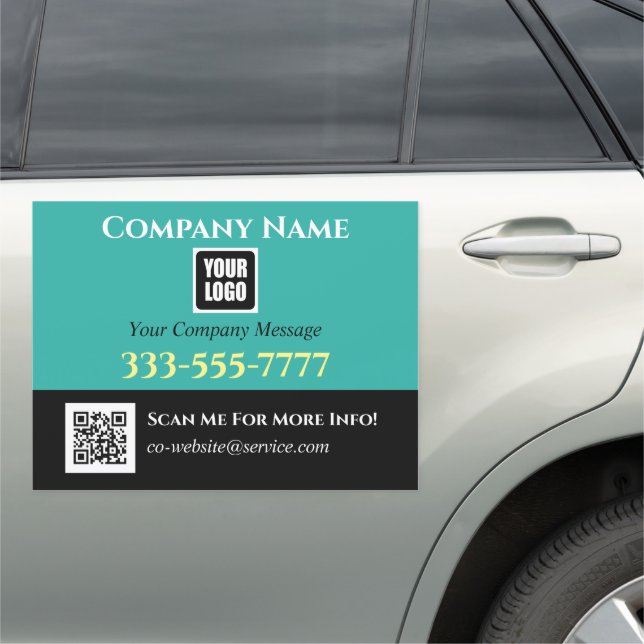 Your Logo Business Name Promo Messages, Teal Black Car Magnet (In Situ)