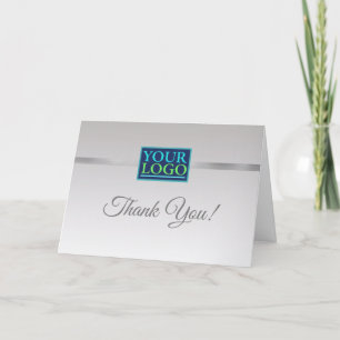 Your Logo Business Name, Silver Stripe on Grey Letterpress Thank You Card
