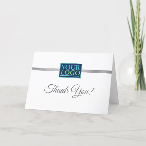 Your Logo Business Name Silver Stripe on White Thank You Card