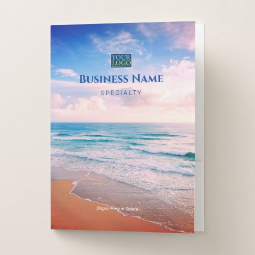 Your Logo Business Name Sunset Beach Scene Pocket Folder