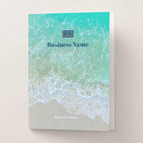 Your Logo Business Name Teal OceanBeach Pocket Folder