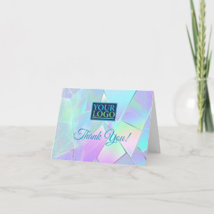 Your Logo, Business Name, Teal & Purple Iridescent Letterpress Thank You Card