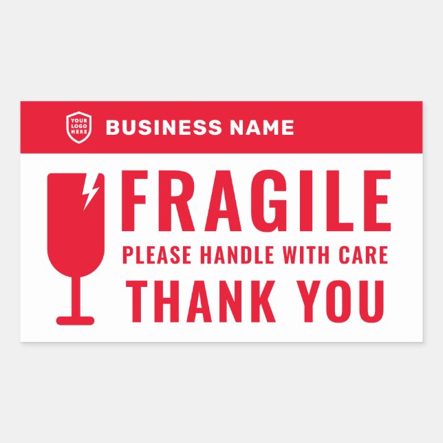 Your Logo Business | Package Handling Symbol Red Rectangular Sticker (Front)