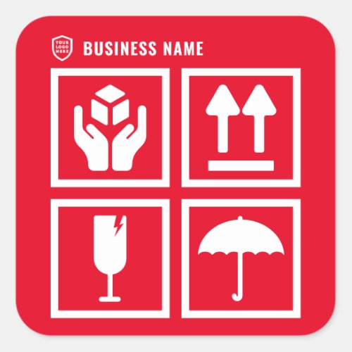 Your Logo Business  Package Handling Symbol Red Square Sticker