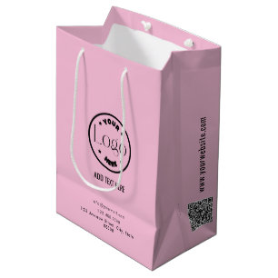 Your Logo Business Professional Pink QR Code Medium Gift Bag