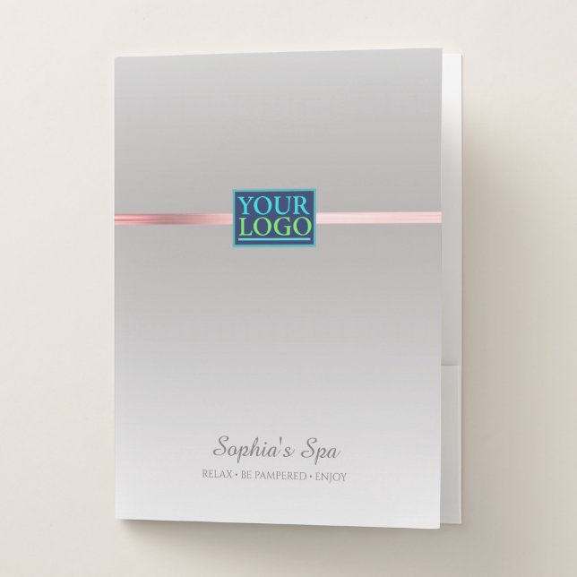 Your Logo, Business Promo Name Silver & Pink Pocket Folder (Front)