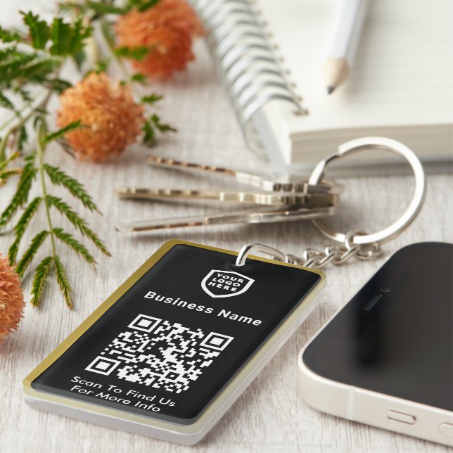 Your Logo Business | QR Code Modern Gold Border   Keychain (Front Right)