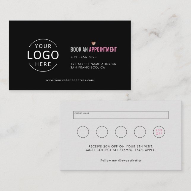 Your Logo Chic Beauty Aesthetics Loyalty & Business Card (Front/Back)