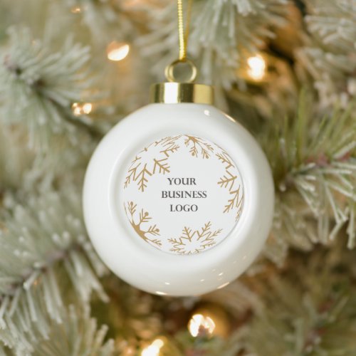 Your logo Christmas Gold withe Business Snowflake Ceramic Ball Christmas Ornament