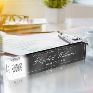Your Logo Classy Elegant White ob Black Script Desk Name Plate