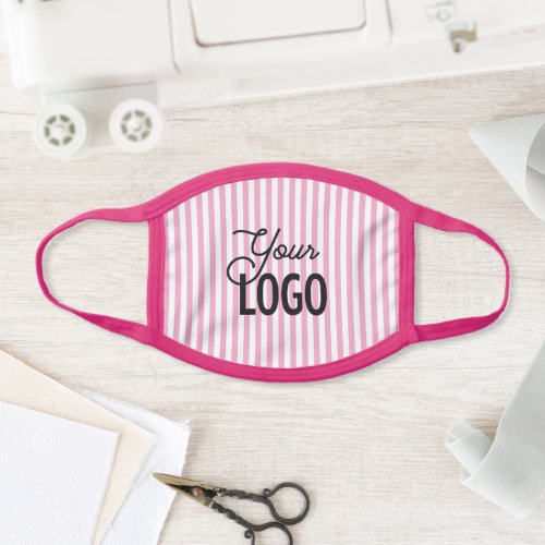 Your Logo  Classy White  Pink Stripes or diy Face Mask
