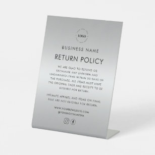 Your Logo Clothing Retail Store Return Policy Pedestal Sign