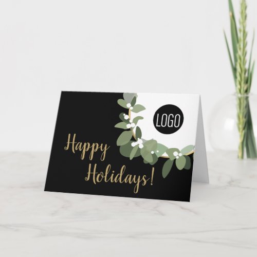 Your Logo Company Gold black Modern Wreath  Holiday Card