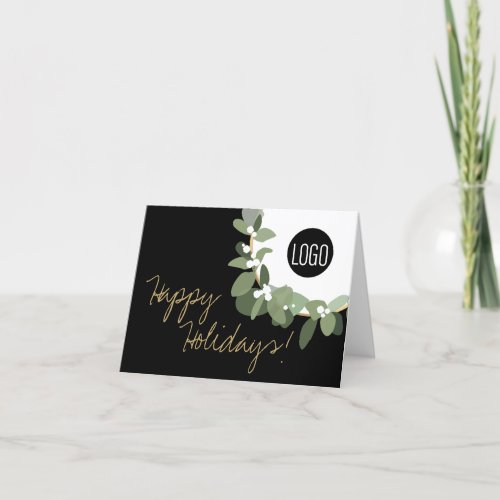 Your Logo Company Gold black Modern Wreath Small  Holiday Card