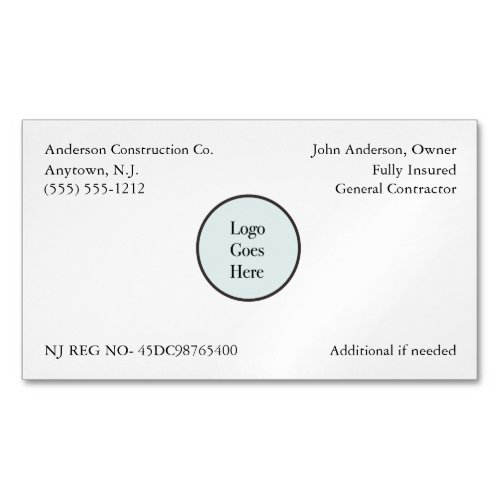 Your Logo Company Information Registration Busines Business Card Magnet