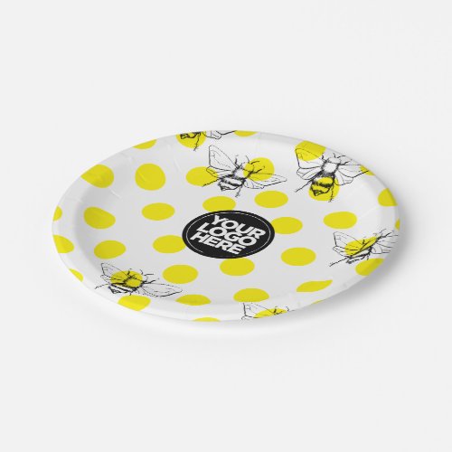 Your logo custom bumblebees yellow polka dots paper plates