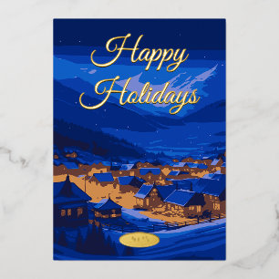 Your Logo Custom Business Retro Gold  Foil Holiday Card