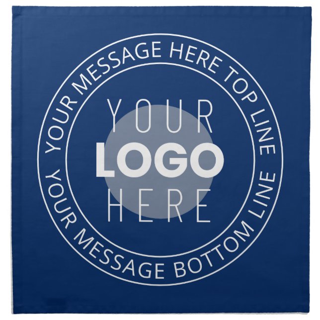 Your Logo & Customizable Circular Text | Navy Blue Cloth Napkin (Front)