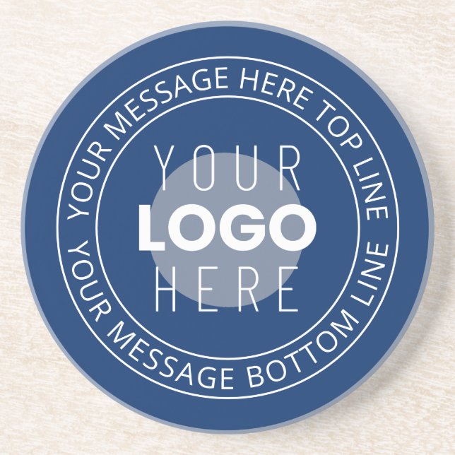 Your Logo & Customizable Circular Text | Navy Blue Coaster (Front)