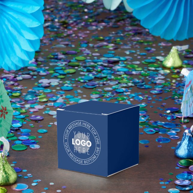 Your Logo & Customizable Circular Text | Navy Blue Favor Boxes (Party)