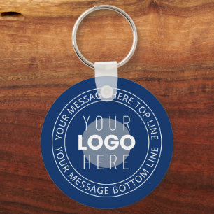 Your Logo & Customizable Circular Text   Navy Blue Keychain