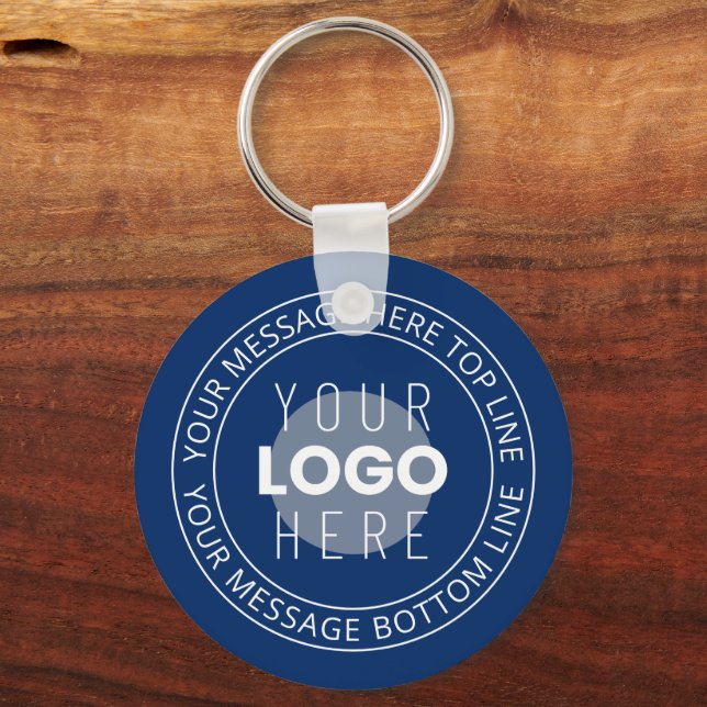 Your Logo & Customizable Circular Text | Navy Blue Keychain (Front)