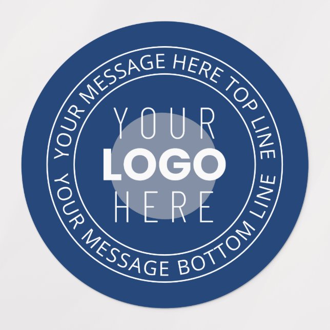 Your Logo & Customizable Circular Text | Navy Blue Labels (Design 1)