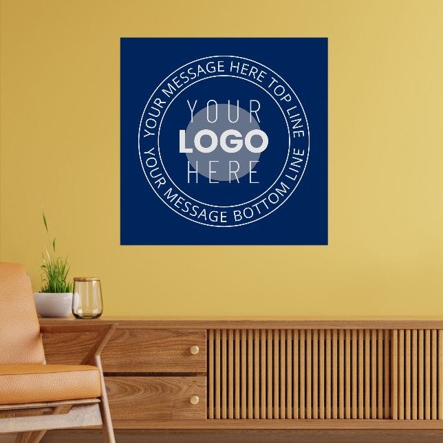 Your Logo & Customizable Circular Text | Navy Blue Poster (Living Room 2)