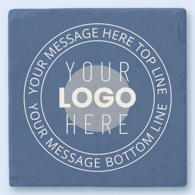 Your Logo & Customizable Circular Text | Navy Blue Stone Coaster (Creator Uploaded)