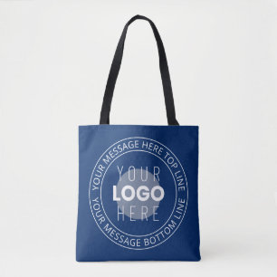 Your Logo & Customizable Circular Text Navy Blue Tote Bag