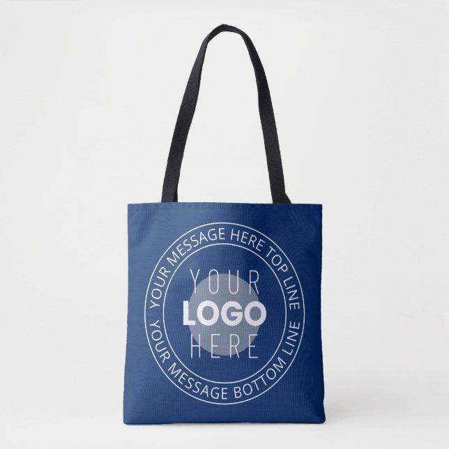 Your Logo & Customizable Circular Text | Navy Blue Tote Bag (Front)