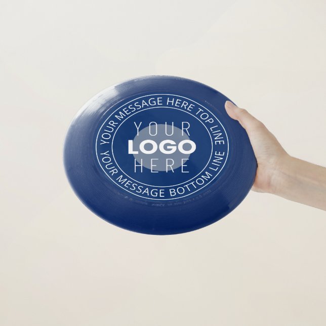 Your Logo & Customizable Circular Text | Navy Blue Wham-O Frisbee (In Hand)