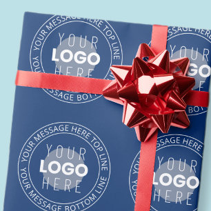 Your Logo & Customizable Circular Text Navy Blue Wrapping Paper
