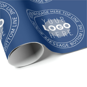 Your Logo & Customizable Circular Text Navy Blue Wrapping Paper