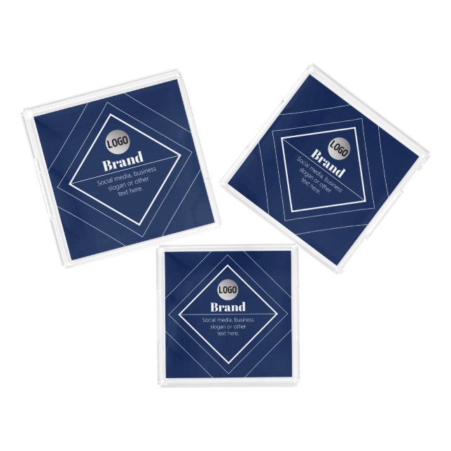 Your Logo & Customizable Modern Design | Navy Blue Acrylic Tray (Set)