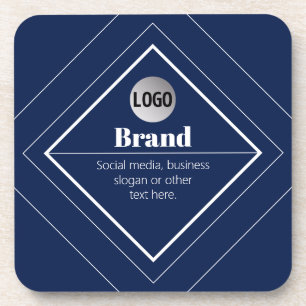 Your Logo & Customizable Modern Design   Navy Blue Beverage Coaster