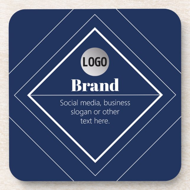 Your Logo & Customizable Modern Design | Navy Blue Beverage Coaster (Front)