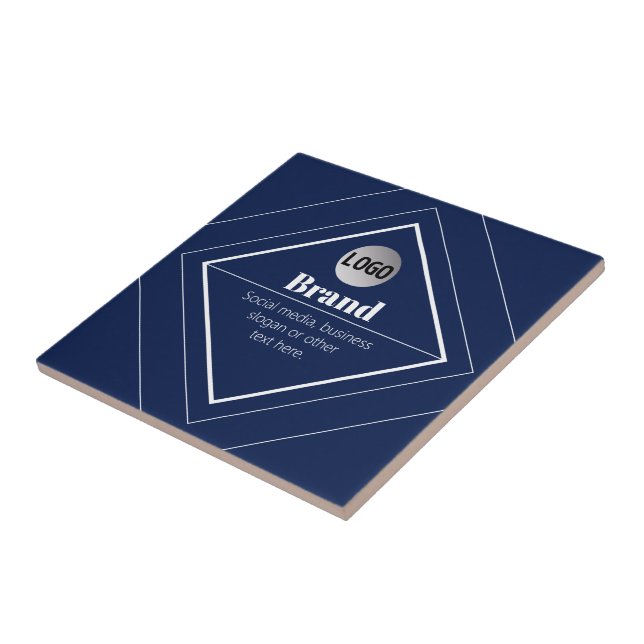 Your Logo & Customizable Modern Design | Navy Blue Ceramic Tile (Side)